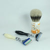 Men shaving brush and set of 3 blades for shaving