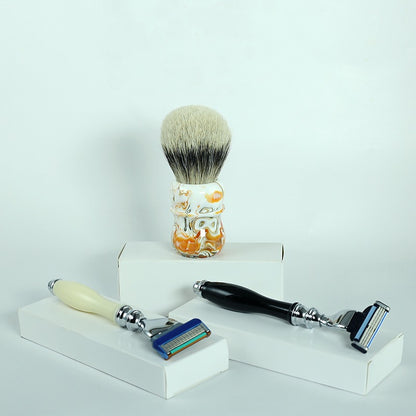 Men shaving brush and set of 3 blades for shaving